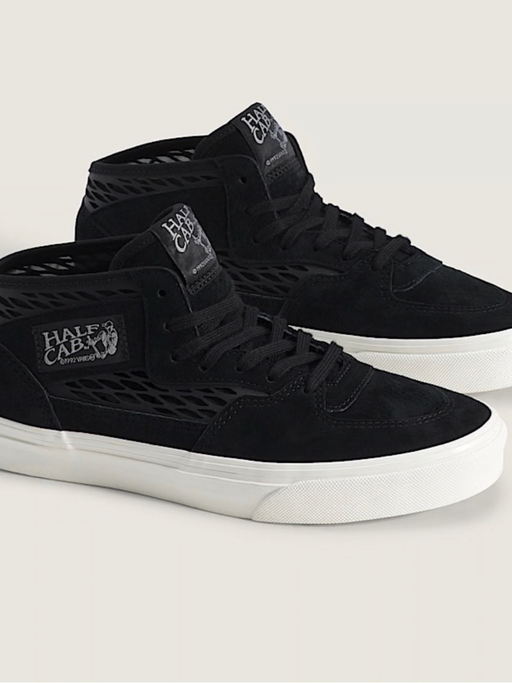 Vans Half Cab Mid Black Suede Sneakers with White Sole